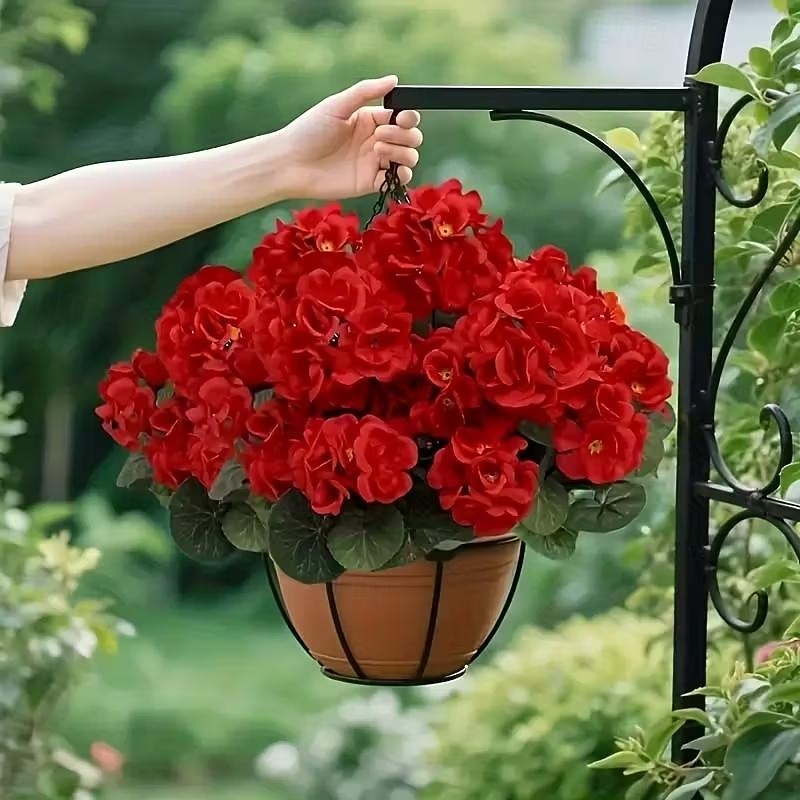 6 větví, kytice z umělých pelargónií odolných proti UV záření, 30 stonků/větví, zářivě červené květy s bujným zeleným olistěním, realistická plastová dekorace do interiéru/venkovního prostředí, 2026 - $25.99 –P8