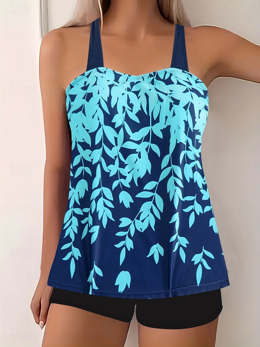 Maillot de bain Tankini femme 2 pièces Shorts Contrôle du ventre Taille haute Slim Dos nu Vacances Plage Vêtements Feuilles V Cou Sans Manches de 2026 ? $19.99 –P14