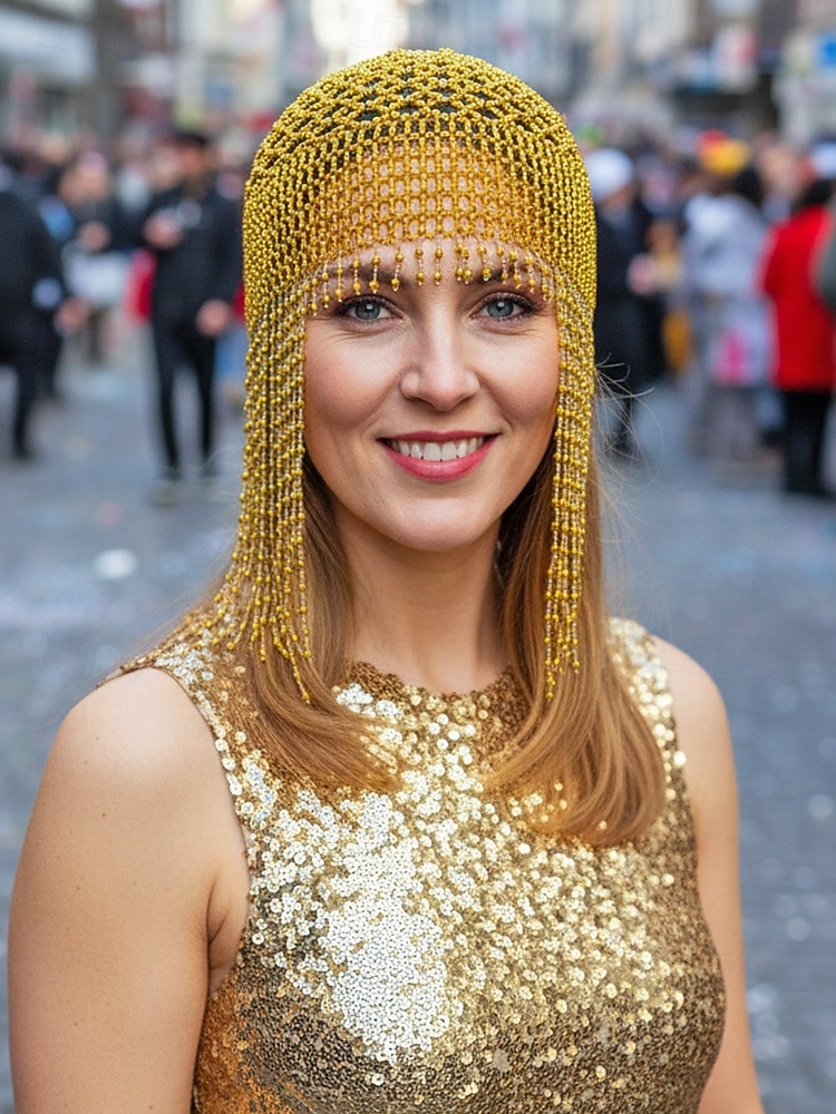 Dames Mardi Gras Beade Hoofddoek met Plastic Kralen Meerdere Kleuren Elegante Ontwerp Perfect voor Carnaval  Masker Bals 2026 - $19.99 –P5