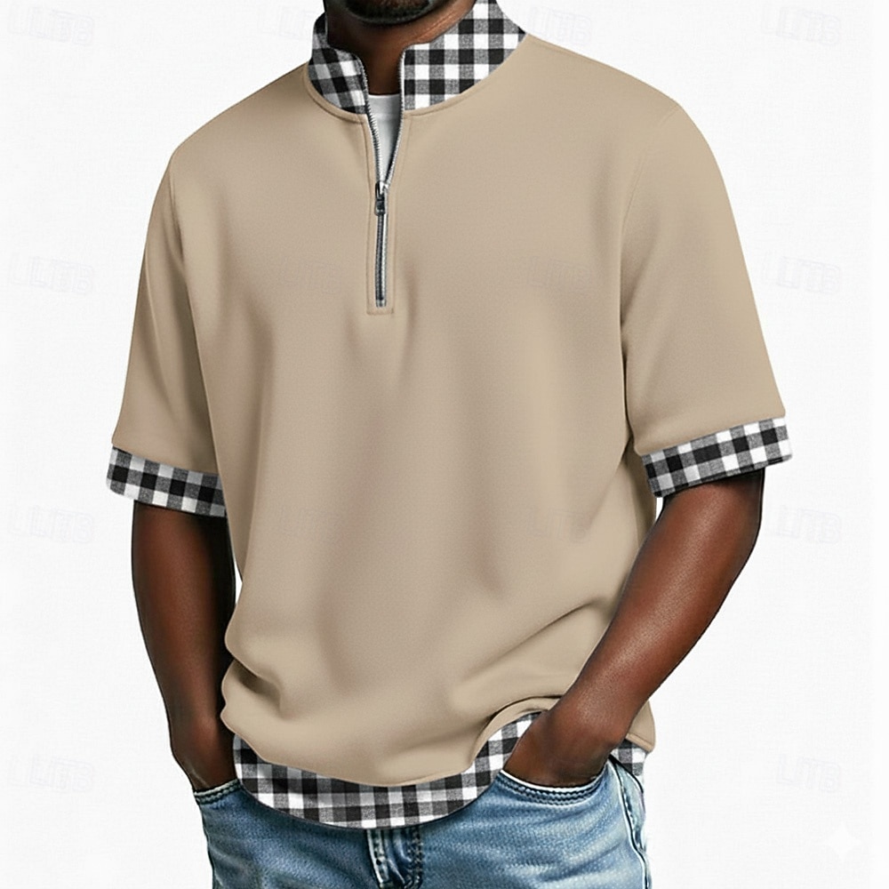 Per uomo Polo Casuale Ferie Colletto Mao Manica Corta Essenziale Moderno Plaid Blocco di colori Bottoni Estate Primavera Blu Blu marino Viola Marrone Verde Polo del 2026 a $24.99 –P4