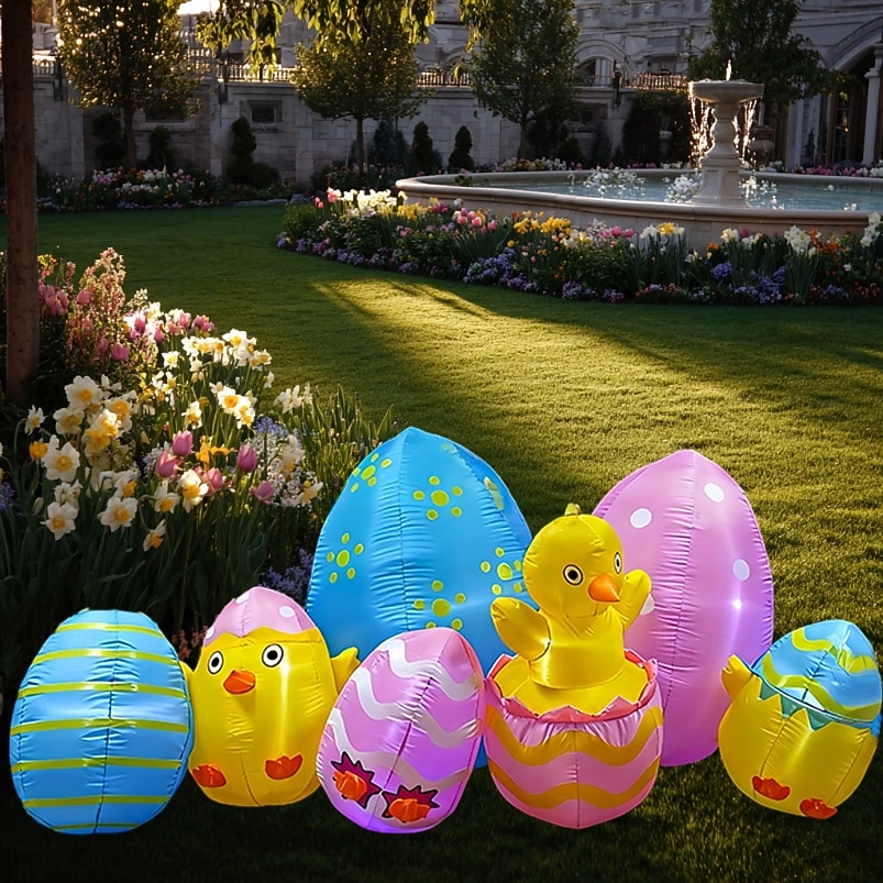 2026年 2.4mのイースターインフレータブルひよこ、卵から孵化、LEDライト付き、屋内/屋外の庭の芝生のパーティーの装飾、イースターのお祝いのための中庭の装飾  コレクション – $89.99 –P3