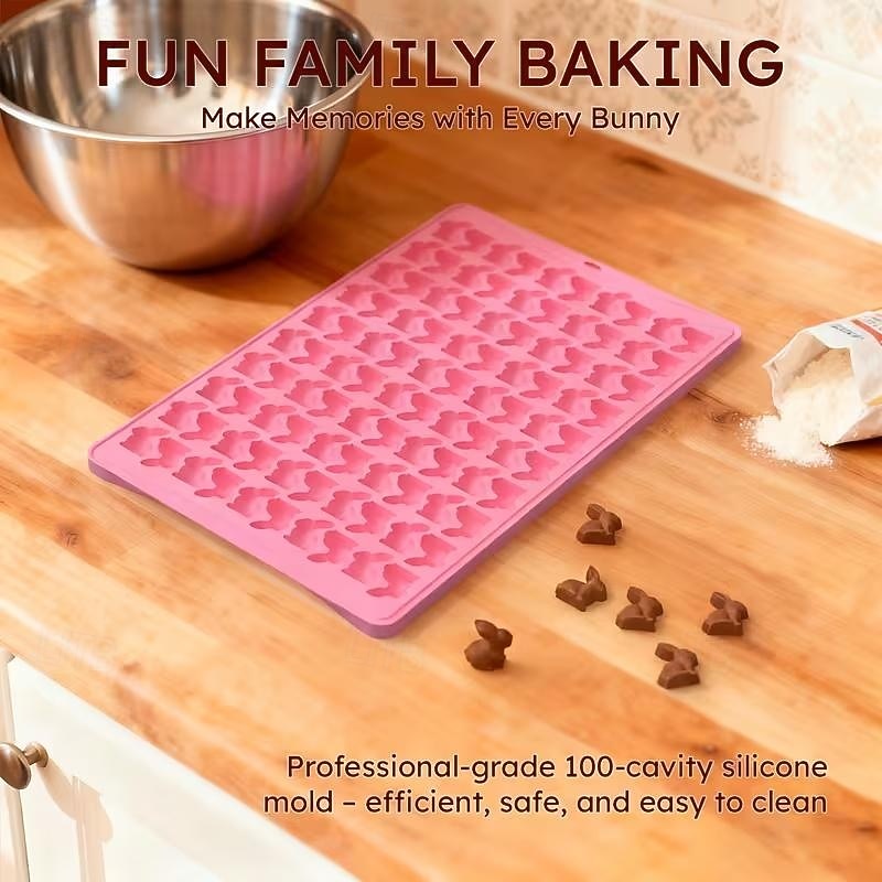 Forma na pečení velikonočních zajíčků se 100 otvory, nepřilnavá forma na pečení s velikonoční tematikou a číselnými tvary, kompatibilní s fondánem a polevou, opakovaně použitelná pro tematické večírky 2026 - $19.99 –P1