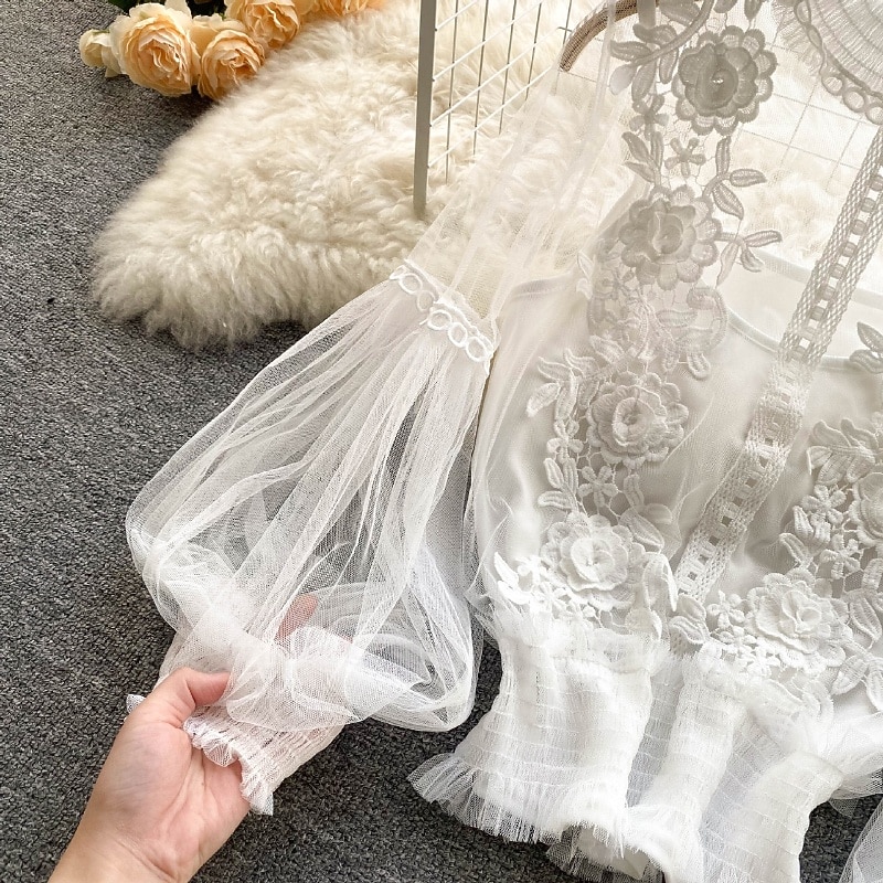 Γυναικεία Μπλούζα Δαντέλα Κουρελού Σκέτο Βίντατζ Στυλάτο Μακρυμάνικο Ζιβάγκο Κανονικά μπλουζάκια Καθημερινά Εξόδου Θαλασσί Μαύρο Λευκό Χακί Σομόν Καλοκαίρι Άνοιξη Φθινόπωρο Χειμώνας 2026 - $23.99 –P19