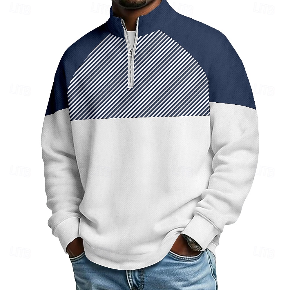 Voor heren Kleurenblok Meetkundig Poloshirts met rits Lange mouw Poloshirt opa kraag Casual School Sportkleding Feestdagen Alledaagse kleding 3D-afdrukken Polo met kwartrits Lente Herfst blauw 2026 - $24.99 –P2