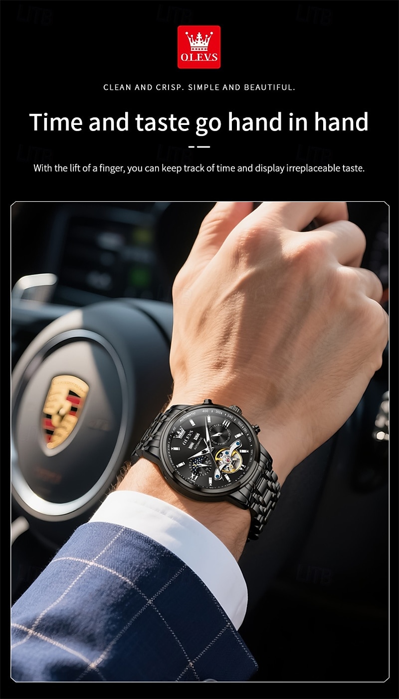 The New Olevs Men'S Business Watch With Luminous Perpetual Calendar Date And Day Display Multi-Functional Mechanical Watch Skeletonized Casual And Fashionable Waterproof Sports Men'S Wristwatch 2026 - $116.99 –P12