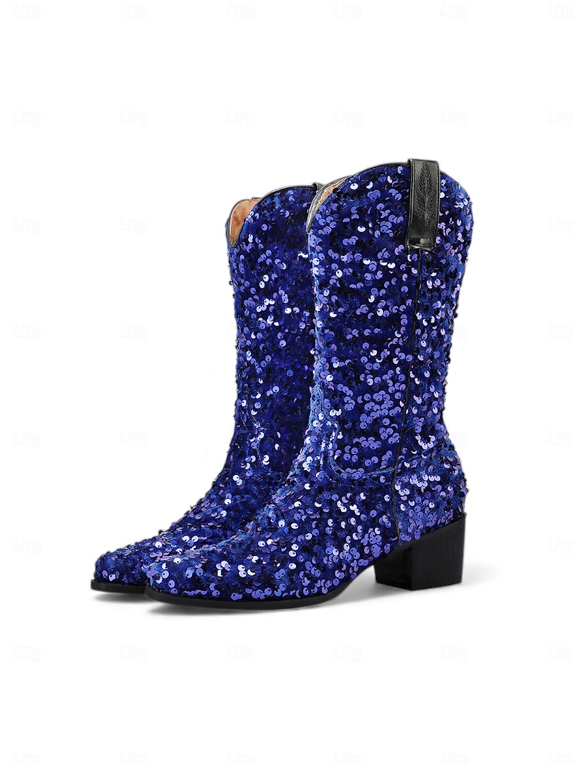 Stivali western in paillettes viola da donna per il Mardi Gras con tacco a blocco design luccicante perfetti per Carnevale feste e abbigliamento da festival del 2026 a $79.99 –P4