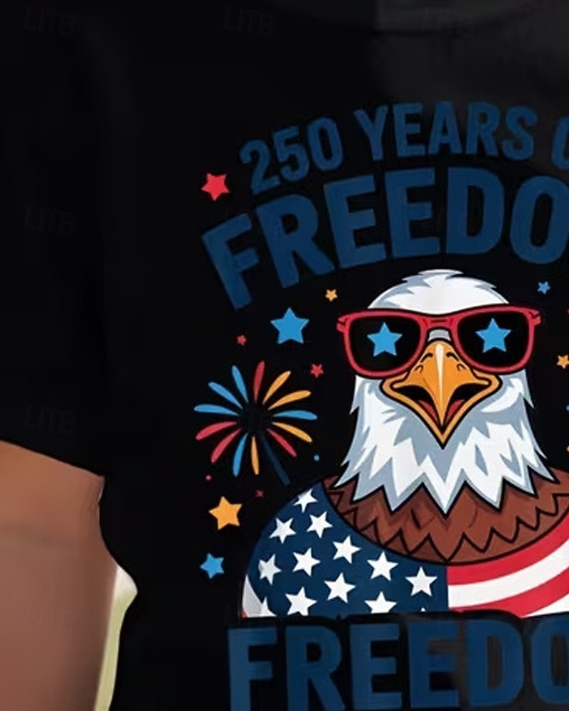 100% Baumwolle Kinder Mädchen Schwarz Grafik Adler 250-jähriges Jubiläum Amerikanische US-Flagge für Kinder T-Shirt Rundhalsausschnitt Kurzarm Täglich Streetwear Aktiv Urlaub Lässig Drucken Sommer 2026 - $18.99 –P7