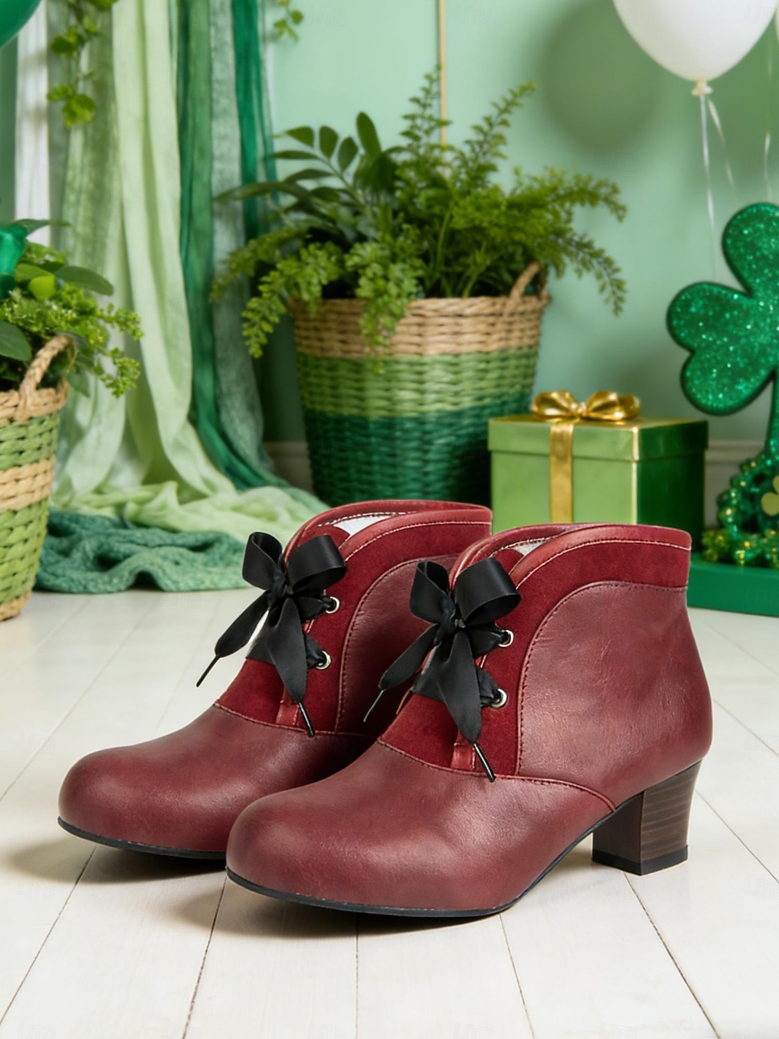 Damskie zielone, sznurowane botki do kostki z ozdobnym kokardką – stylowe i vintage na parady, uroczystości i festyny z okazji Dnia Świętego Patryka 2026 - $59.99 –P4