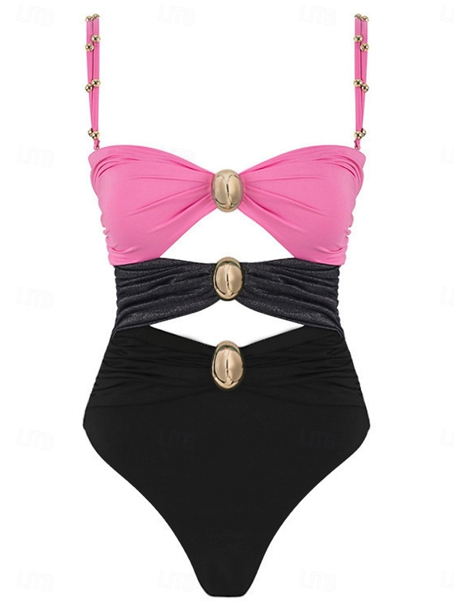 Costume da bagno intero da donna arricciato sexy con ritagli supporto monokini controllo della pancia vita alta slim senza schienale abbigliamento da spiaggia per le vacanze blocco di colore del 2026 a $28.99 –P3