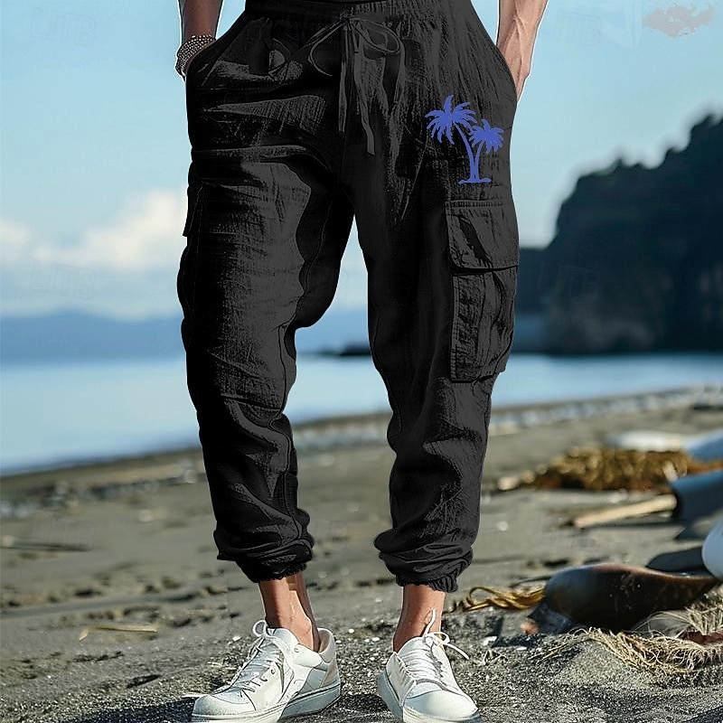 Homens Corredores Calças de linho Calças Calça verão Calças de praia Com Cordão Cintura elástica Bolso com aba Côr Sólida Conforto Respirável Diário Ao ar livre Praia Férias Moda Preto Branco de 2026 por $32.99 –P15