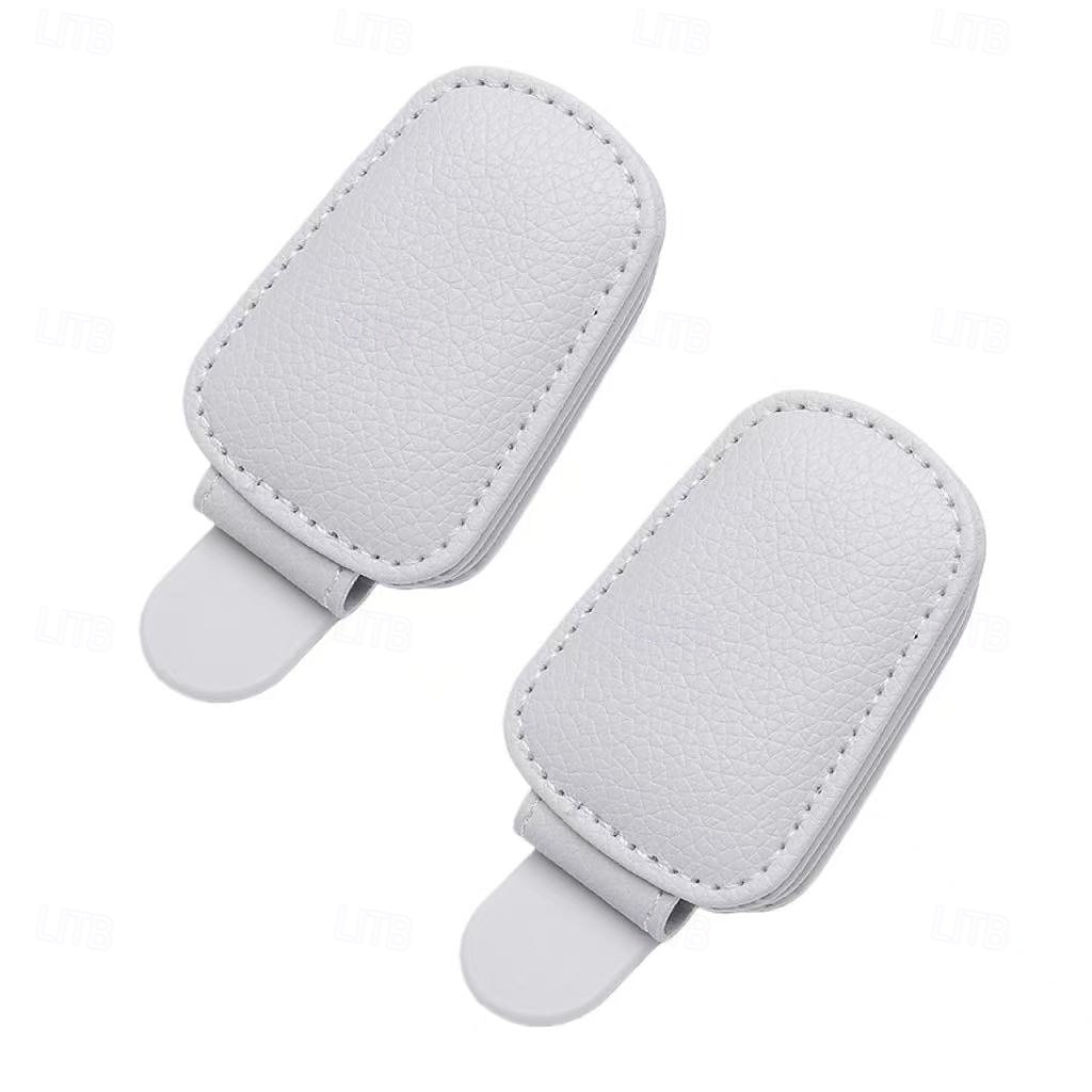 2 st magnetiska solskyddsglasögonhållare i PU-läder med kortplats - enhandsmanövrering, lämplig för förarsidans interiörtillbehör, grå &svart enkelt snäppfäste med ett klick 2026 - $15.99 –P10