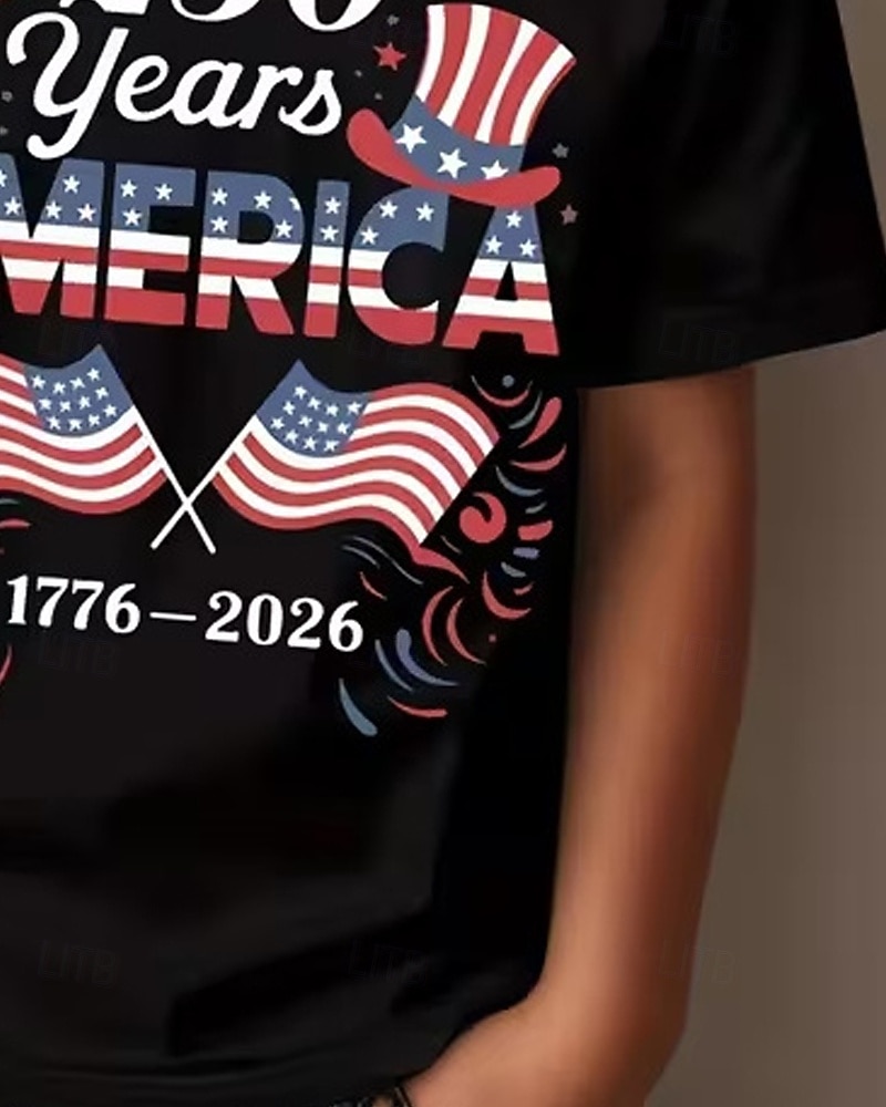 100% Bumbac Copii Băieți Negru Grafic Drapel USA A 250-a aniversare Tricou Bluză Stil Nautic Manșon scurt În aer liber Zilnice Modă Șic Stradă Designer Imprimare Toate Sezoanele 2026 - $17.49 –P9