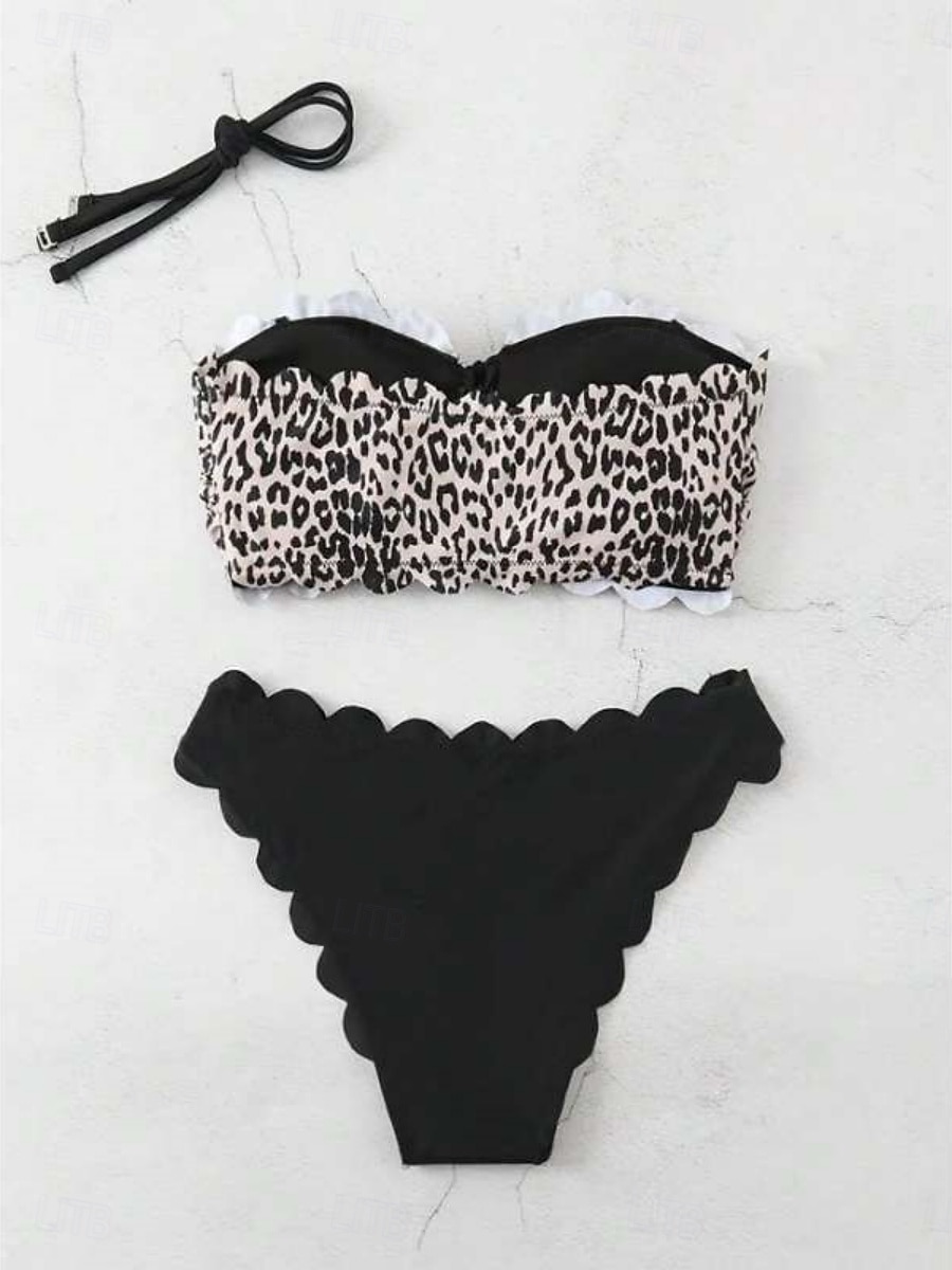 Women's Bikini 2 Piece Swimsuit Underwire Leopard Cheeky Vacation Beach Wear Strapless Sleeveless Bathing Suits 2026 - $22.99 –P4