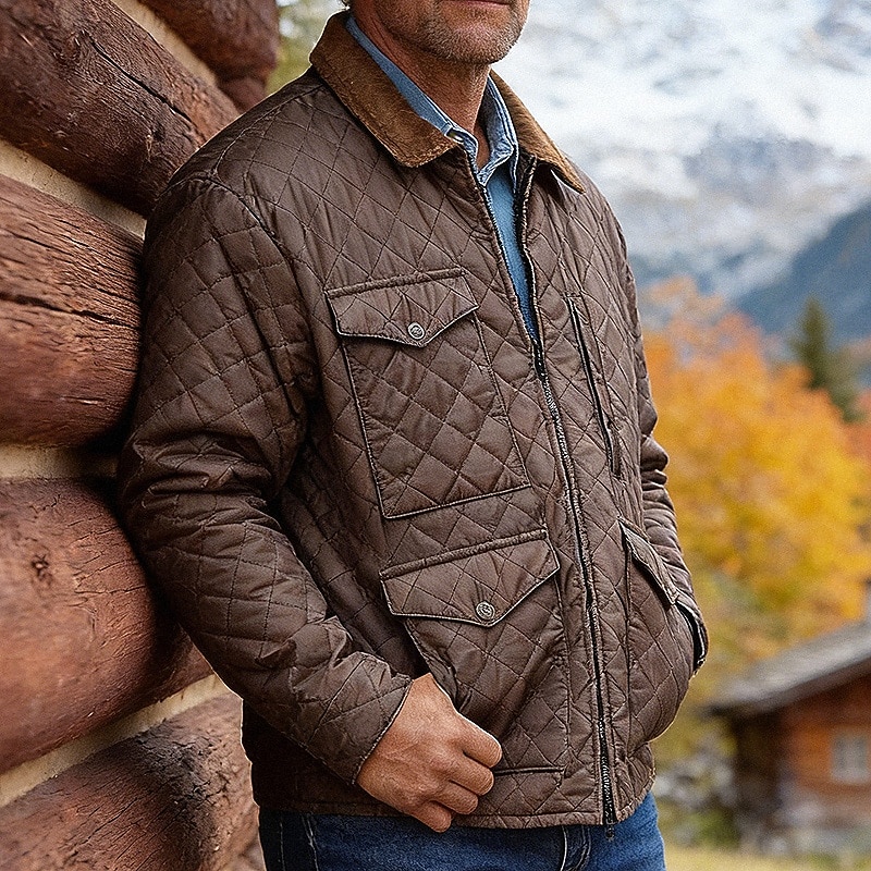 Per uomo Giacca trapuntata Giacca Casual Quotidiano All'aperto Tasca Autunno Inverno Semplice Vintage Streetwear Bavero Regolare Marrone Giacca del 2026 a $60.99 –P1