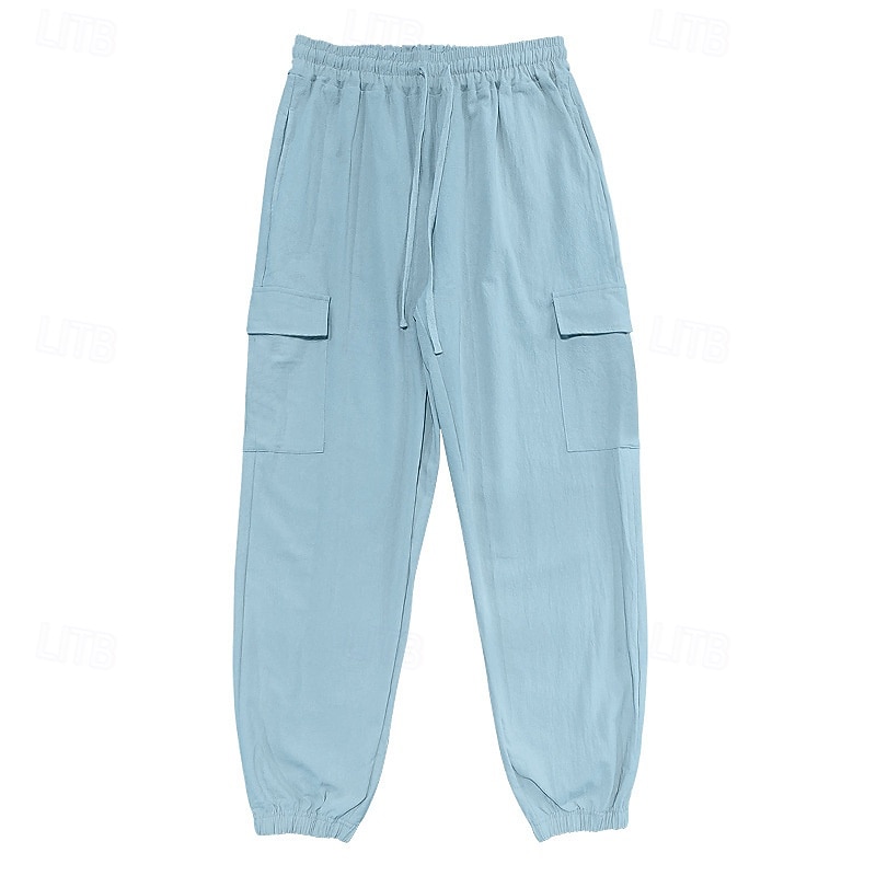 Homens Corredores Calças de linho Calças Calça verão Calças de praia Com Cordão Cintura elástica Bolso com aba Côr Sólida Conforto Respirável Diário Ao ar livre Praia Férias Moda Preto Branco de 2026 por $32.99 –P7
