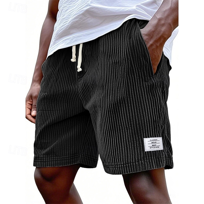 Men's Shorts Casual Shorts Corduroy Shorts Pocket Elastic Waist Plain Breathable Knee Length Outdoor Vacation Daily Wear Vacation Fashion White Navy Blue Micro-elastic 2026 - $21.99 –P5