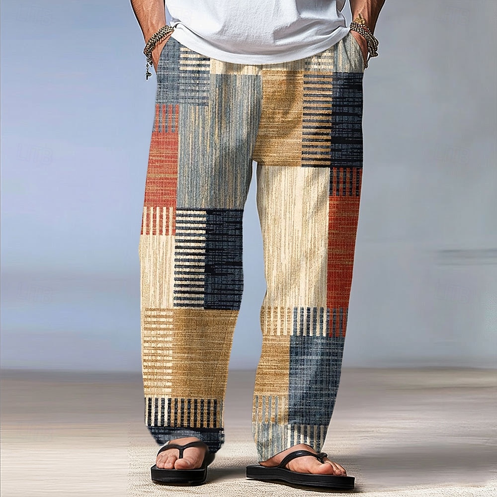 Per uomo Geometrico Plaid Patchwork Pantaloni Pantaloni casual Pantaloni Larghi Misura del girovita medio Moda Casa All'aperto Vacanza Coulisse elastica in vita Pantaloni tipo lino con tasche Estate del 2026 a $27.99 –P1