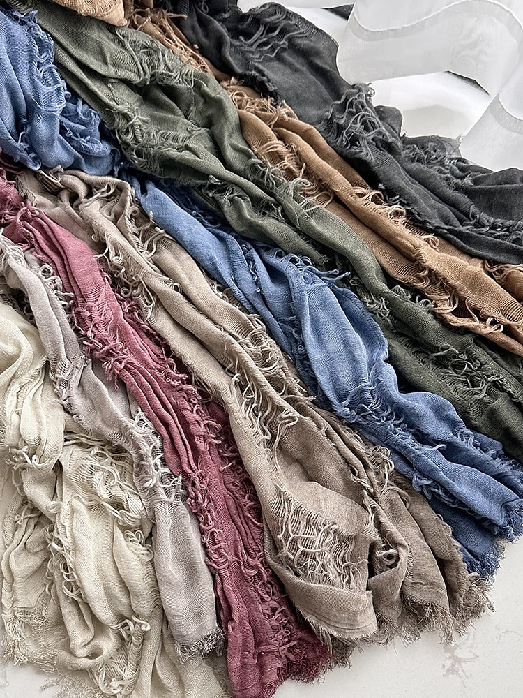 Naisten puuvilla-pellavahuivi hapsutetuilla tupsuilla – boheemi tyyli, useita värejä, kevyt ja mukava arkeen ja vapaa-aikaan 2026 - $14.99 –P10