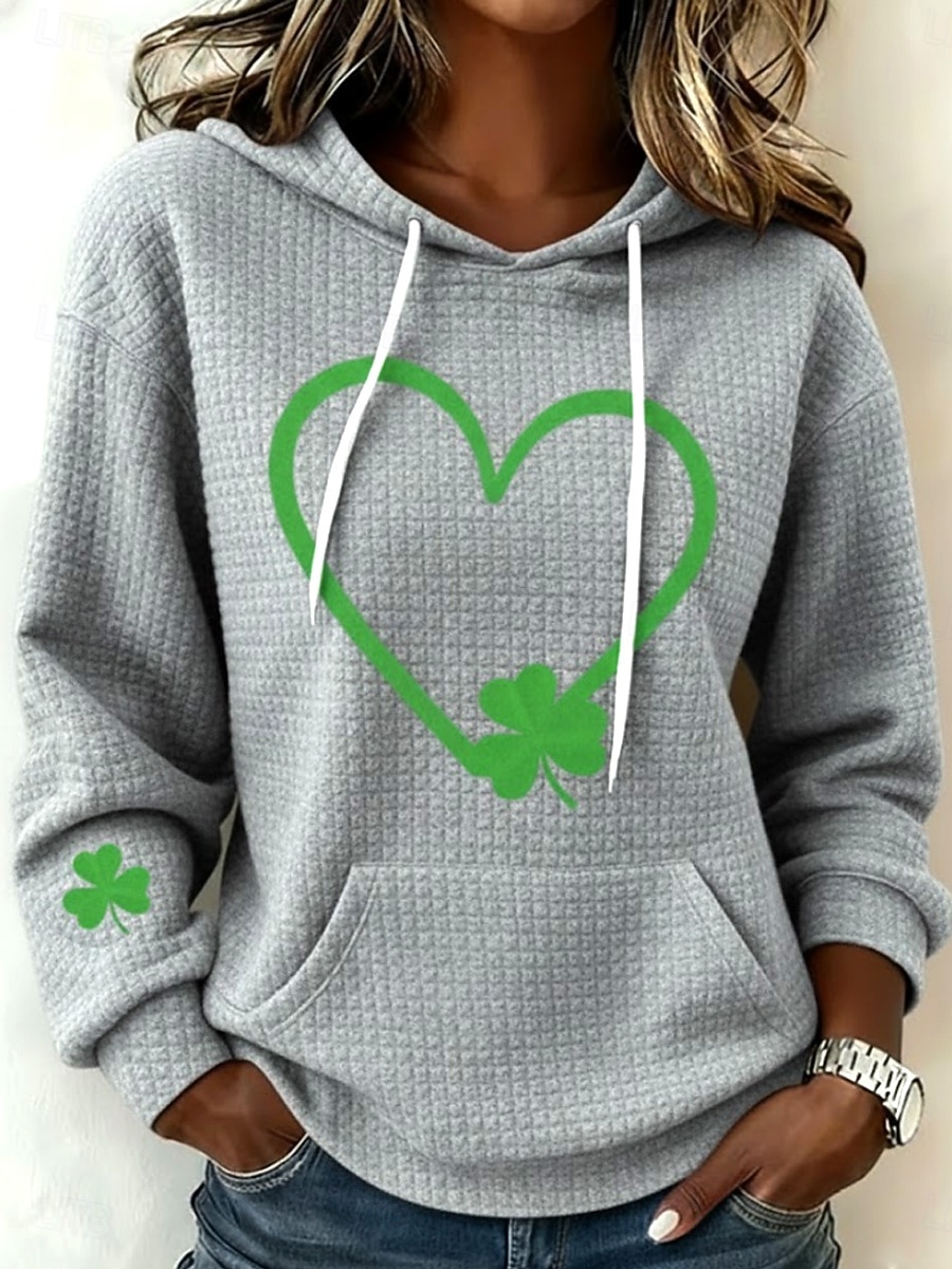 St Patrick's Day Women's Pullover Hoodie Sweatshirt Graphic Shamrock Casual Long Sleeve Hooded Regular Tops Casual Street Pocket Print Ash Black White Pink Summer Spring Fall 2026 - $22.99 –P4