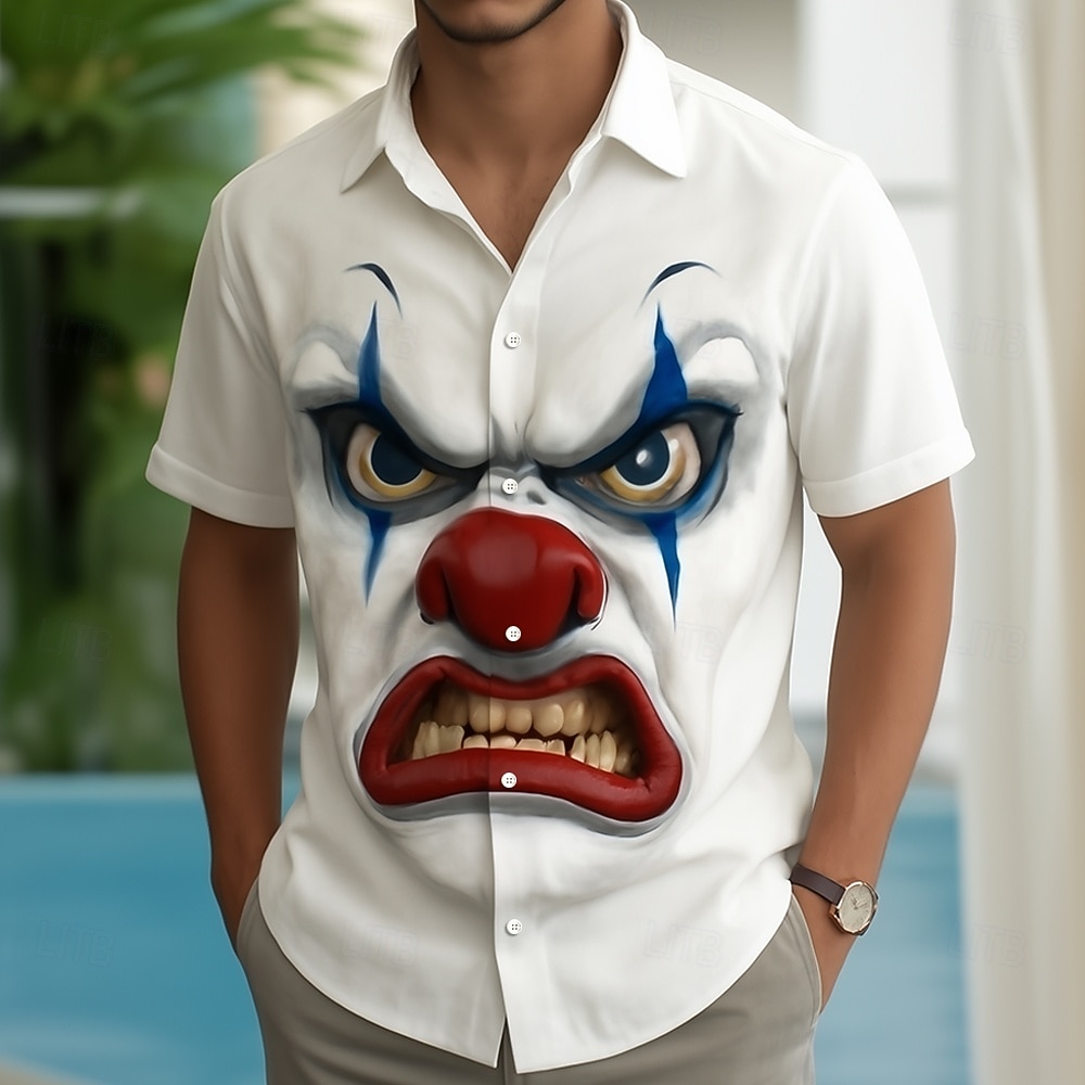 Bărbați Joker Desene 3D Față furioasă Cămașă Camașă cu nasturi Manșon scurt Amuzant În aer liber Concediu Vară Primăvară Răsfrânt Imprimare 3D cămăși cu guler Alb 1 Alb Alb 2 Alb 3 2026 - $25.99 –P1