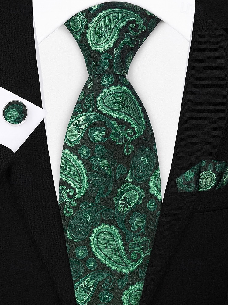 Geschenkset für Herren aus Polyester mit Paisley-Muster: Krawatte, Manschettenknöpfe, Einstecktuch und Krawattenklammer – perfekt für Hochzeiten und als Geschenk. 2026 - $14.99 –P5