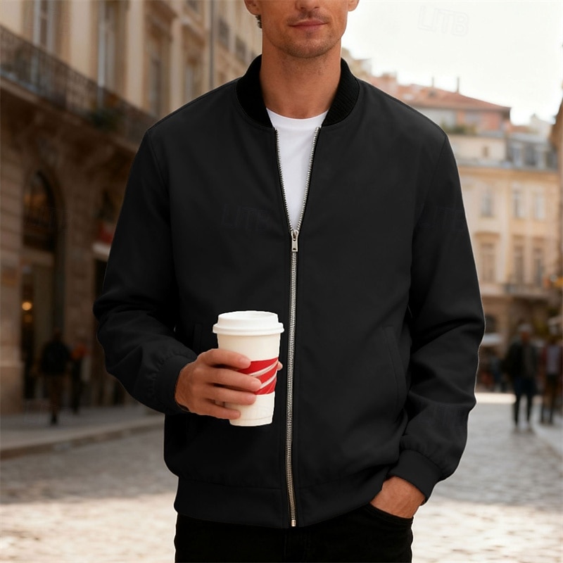 Per uomo Giacca Leggera Giubbotto bomber Giacca Casual Casuale Quotidiano Leggero Tasca Primavera Autunno Semplice Streetwear Elegante Colletto Mao Regolare Blu Nero Giallo Rosso Blu marino Giacca del 2026 a $30.99 –P30