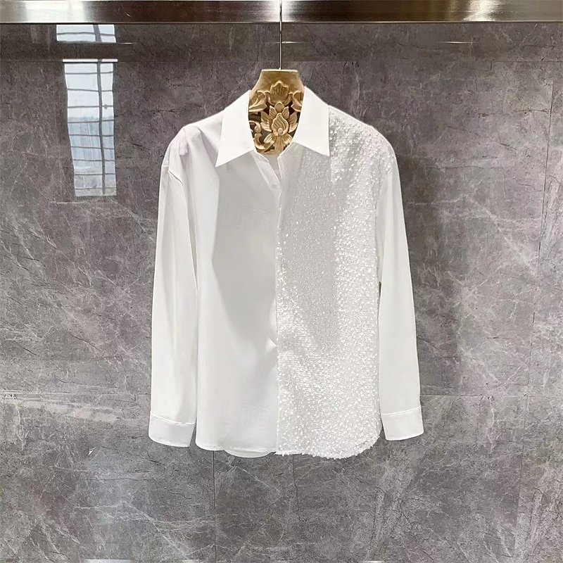 Hombre Camisa Camisa de verano Camisa casual Camisa de playa Abotonar la camisa Negro Blanco Manga Larga Color sólido Diseño Casual Diario Lentejuelas Ropa Moda Casual De moda Cómodo 2026 - $30.99 –P4