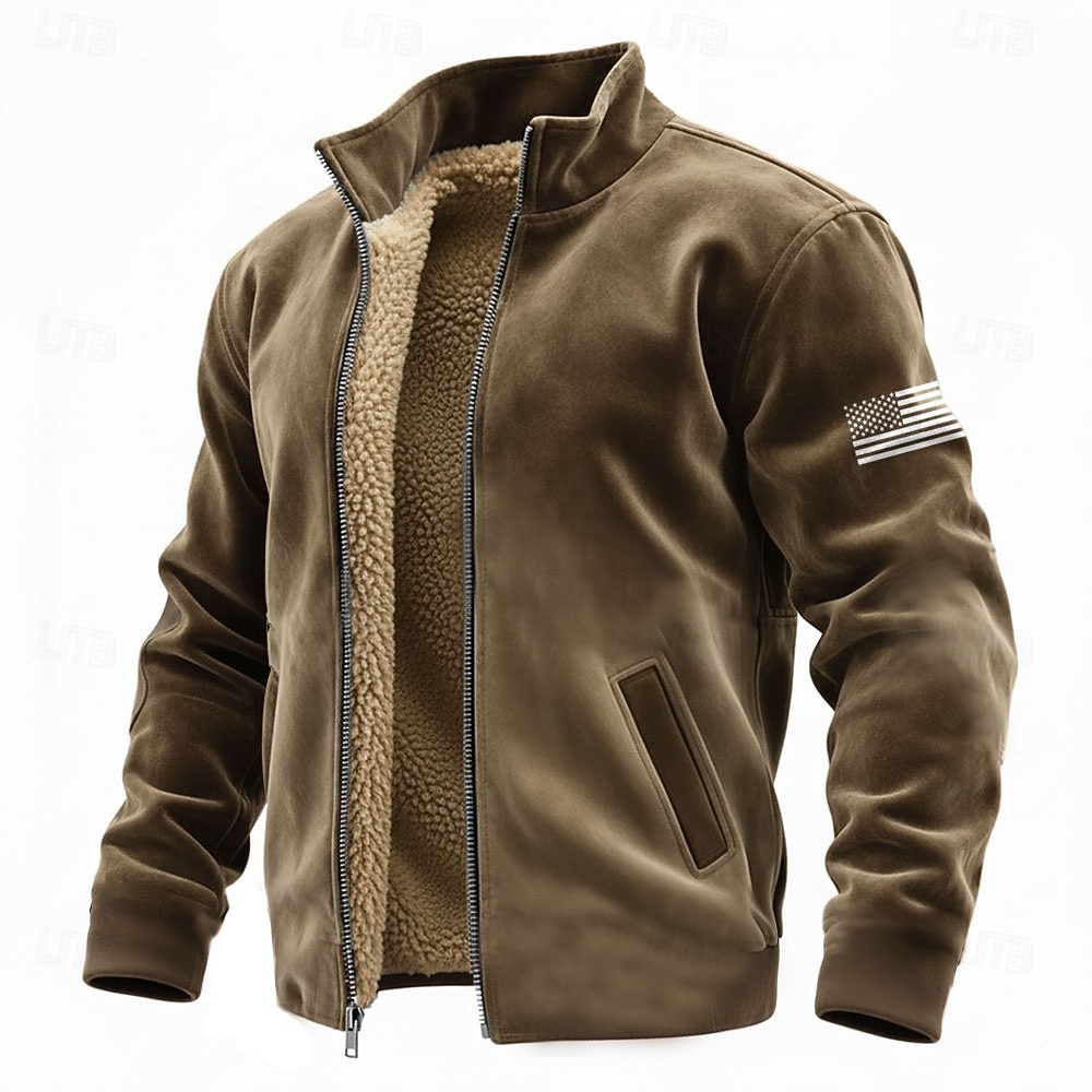 ארצות הברית 250 שנות השנה Anniversary גברים דגל אמריקאי חליפה סווטשירט ישן רטרו צווארון זקוף רוכסן חוץ מתנה יציאה כחול שחור חום ירוק כיס קדמי רוכסן סתיו חורף 2026 - $42.99 –P4