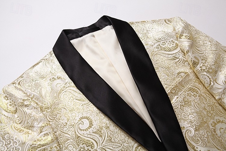 Men's Blazer Jacket Shawl Collar Fashion Party Luxury Paisley Jacquard Blazer Red Beige Tailored Fit Single Breasted One-button 2026 - $117.99 –P8