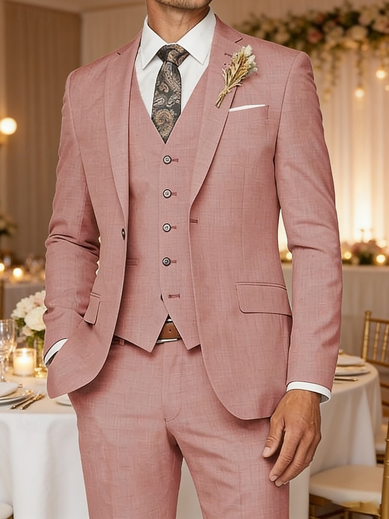 Herren Blazer + Weste + Anzughose Blazer Geschäft Arbeit Hochzeit Mode Streetwear Herbst Winter Terylen Einfach 3 Teile Einreihig Blazer Schwarz Champagner Rosa Kaki 2026 - $125.29 –P5