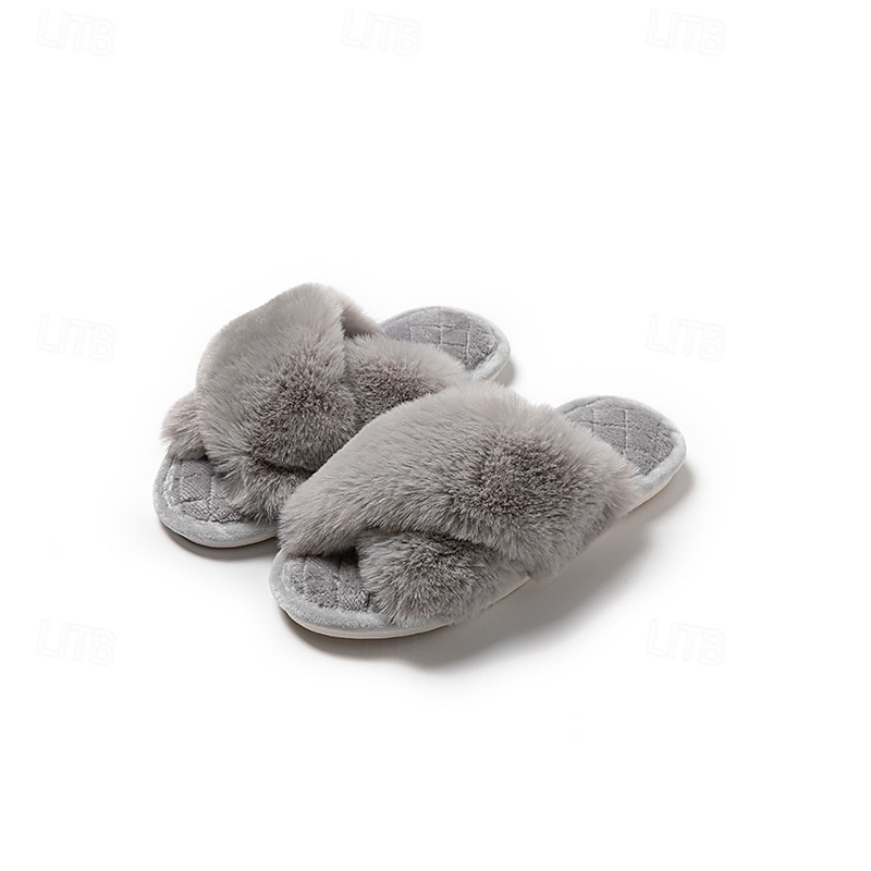 plyšové bavlněné pantofle pro ženy, zimní s křížovým páskem, vnitřní teplé měkké chlupaté domácí pantofle, útulná obuv 2026 - $17.99 –P5
