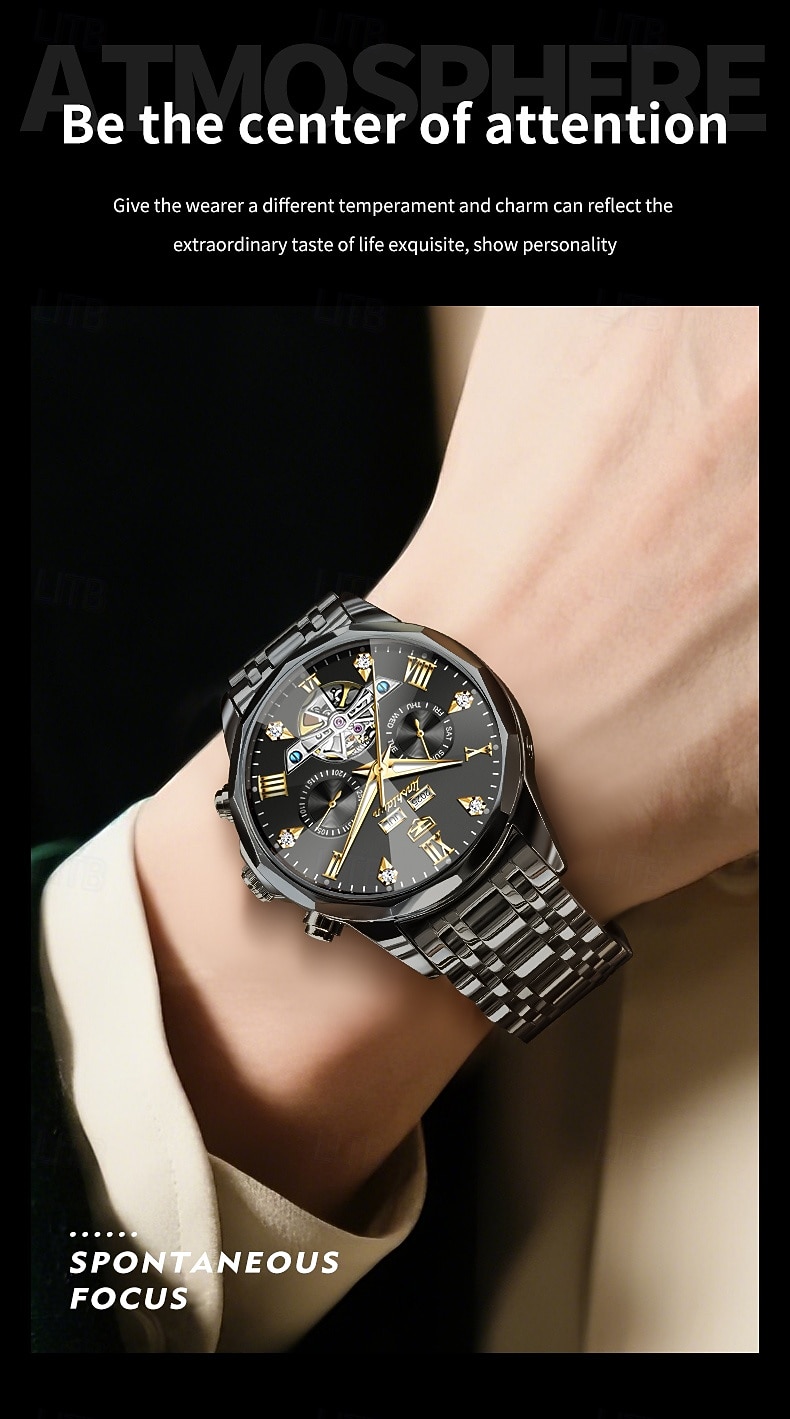 Часы OLEVS для мужчин автоматические кожаный ремешок календарь циферблат-скелетон классические водонепроницаемые часы Moonwatch 7009 2026 - $115.99 –P5