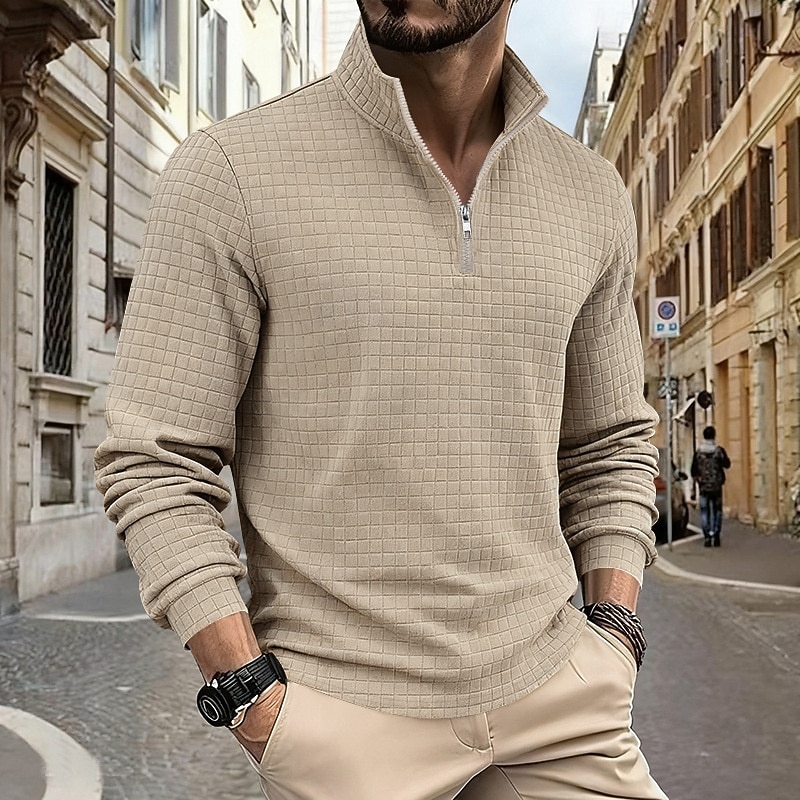 Per uomo Magliette Polo a Nido d'Ape Polo Vacanza Streetwear Zip a un quarto Manica Lunga Moda Essenziale Tinta unica Jacquard Primavera Autunno Vestibilità regolare Nero Bianco Vino Verde militare del 2026 a $22.99 –P16