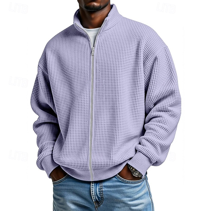 Herren Sweatshirt Waffel-Sweatshirt Pullover Kapuzensweatshirt Pullover Sweatshirt mit durchgehendem Reißverschluss Aprikose Schwarz Weiß Hellgrün Armeegrün Stehkragen Einfach Strukturiert Lässig 2026 - $28.99 –P10