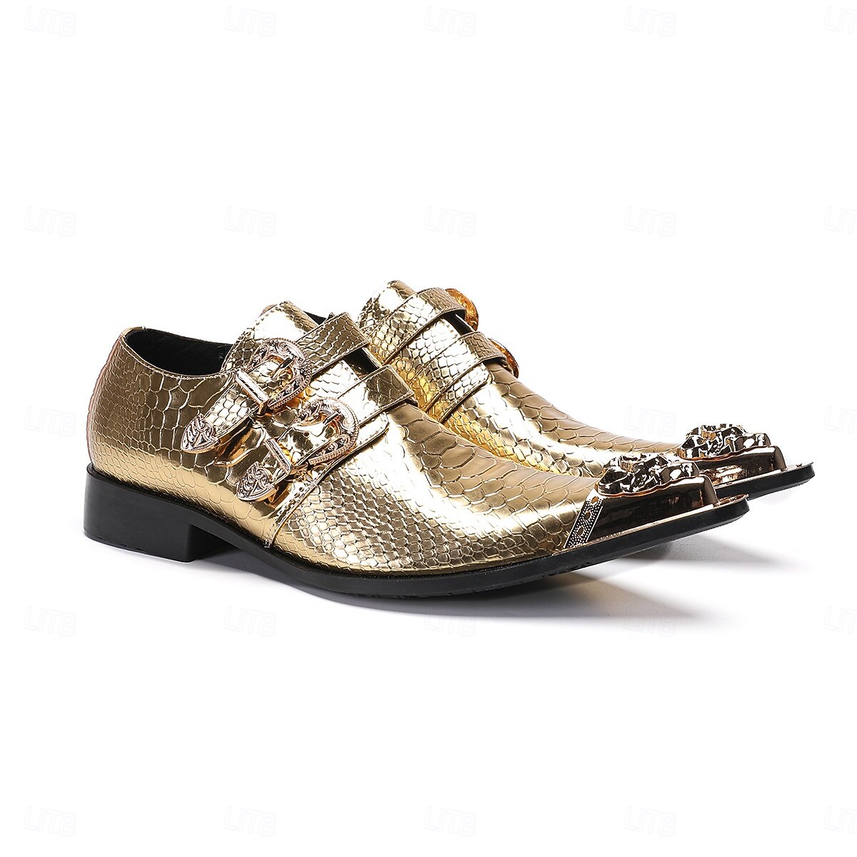 Herren Mardi Gras Gold Schlangen-Druck Doppel-Schnalle Loafer – Luxus 100% Premium Rindsleder Schuhe mit glänzendem Gold-Finish Perfekt für Karneval festliche Partys und besondere Anlässe 2026 - $109.99 –P9