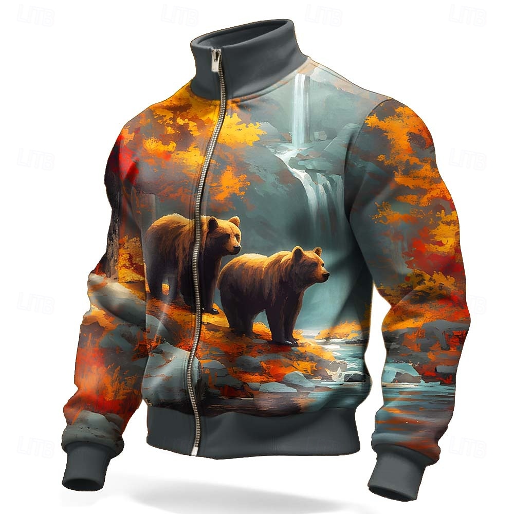 Herren Bär Jacke Pullover Mode Täglich Jagd Stehkragen Outdoor Streetwear Party Blau Orange Orange 2 Reißverschluss Frühling Herbst Designer S M L XL XXL XXXL 2026 - $30.99 –P3