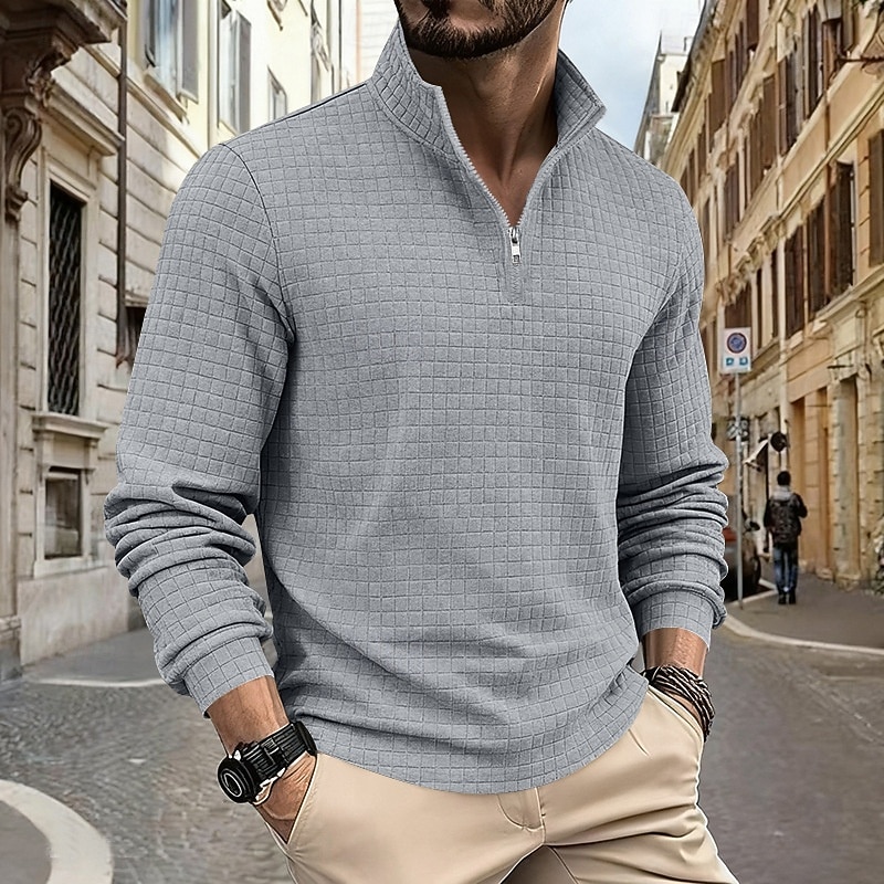 Per uomo Magliette Polo a Nido d'Ape Polo Vacanza Streetwear Zip a un quarto Manica Lunga Moda Essenziale Tinta unica Jacquard Primavera Autunno Vestibilità regolare Nero Bianco Vino Verde militare del 2026 a $22.99 –P19