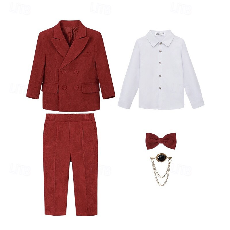 Traje de portador de anillos de 5 piezas, blazer para niños & pantalones  &camisas &Traje formal para niño, estilo casual, para exteriores, para fiestas, a la moda, básico, color liso, con bolsillos y 2026 - $63.99 –P4