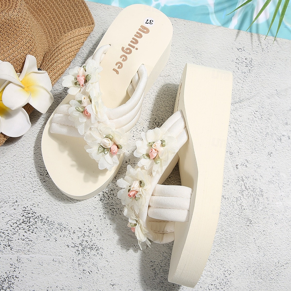 Per donna Passeggiata Spiaggia Festa in giardino Applicazioni Tacco basso Punta bicolore Elegante Bohemien Vacanza Microfibra Slip-on Avorio del 2026 a $19.99 –P6