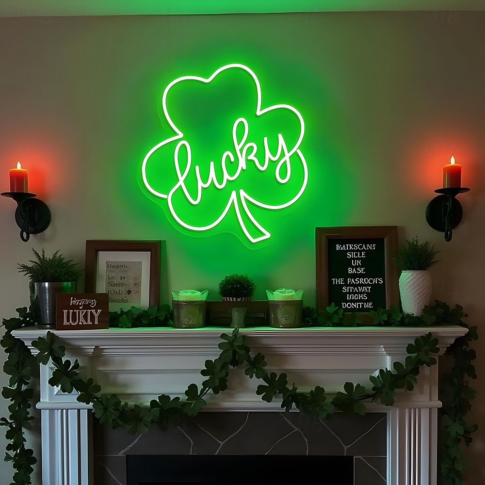 Szent Patrik-napi neonreklámok faldekorációhoz lóhere aranypénz kalap LED-es táblák neonbár táblák hálószobába USB világító tábla otthonra bár fali ember barlang buli klub étterem szálloda 2026 - $36.99 –P2