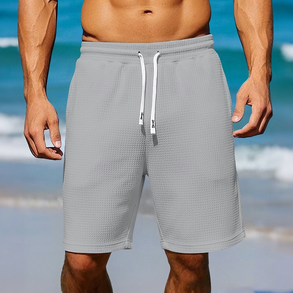 Homens Waffle Calção Shorts de verão Shorts de praia Com Cordão Cintura elástica Côr Sólida Conforto Comprimento do joelho Diário Ao ar livre Streetwear Férias Moda Azul Marinha Cáqui Micro-Elástica de 2026 por $20.99 –P8