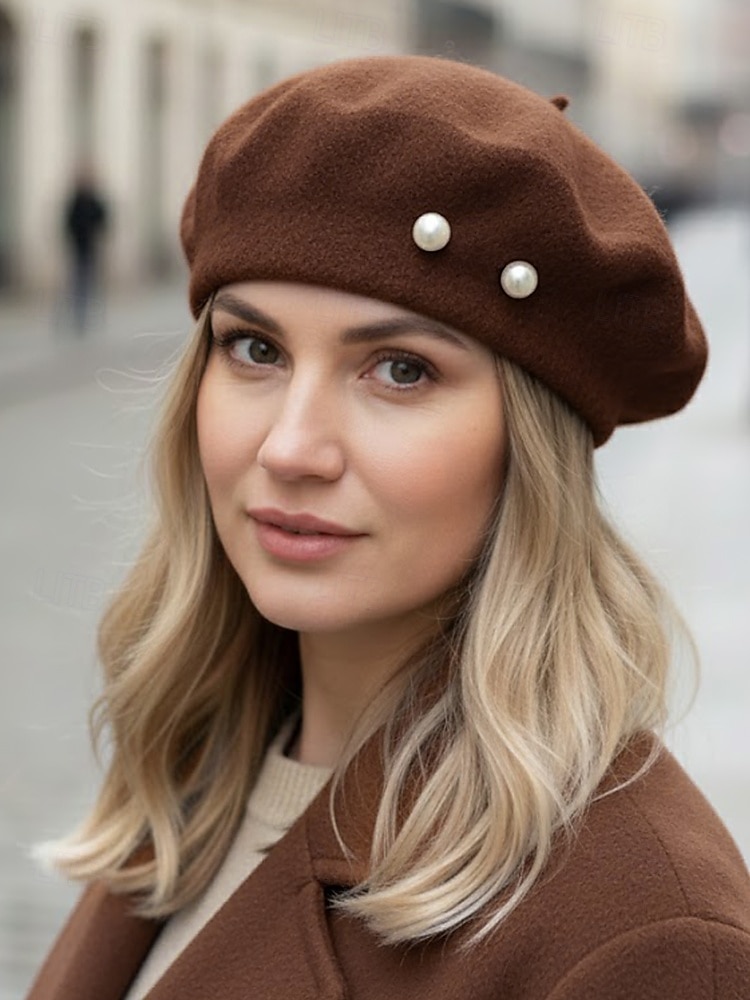 Women's Polyester Faux Wool Beret – Pearl Decoration, Multiple Colors, Elegant and Stylish for Fall and Winter Fashion 2026 - $11.99 –P5
