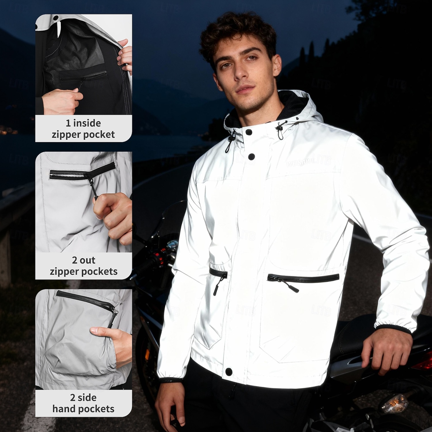 WOSAWE motorcycle reflective belt hat jacket motorcycle hiking night riding night running workwear charging jacket windproof and splash proof jacket BD264 2026 - $98.99 –P16