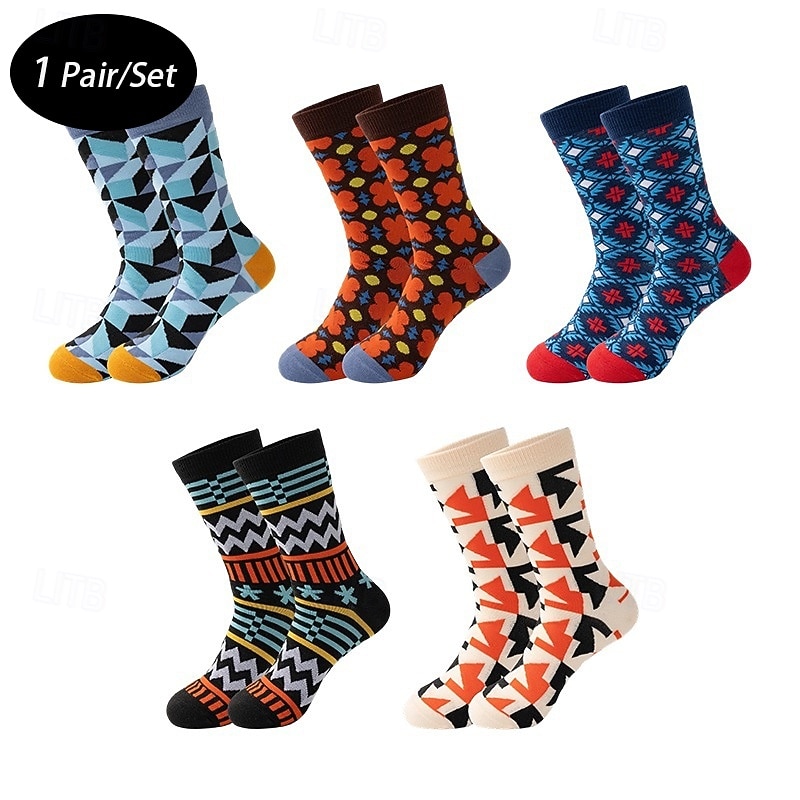 Pánské 5 párů Ponožky Koşu Çorapları Ponožky pro běžné nošení Vodní modrá Černá Barva Geometrický Venkovní Dovolená Denní nošení Střední Jaro Podzim Módní Šik ven 2026 - $12.49 –P1