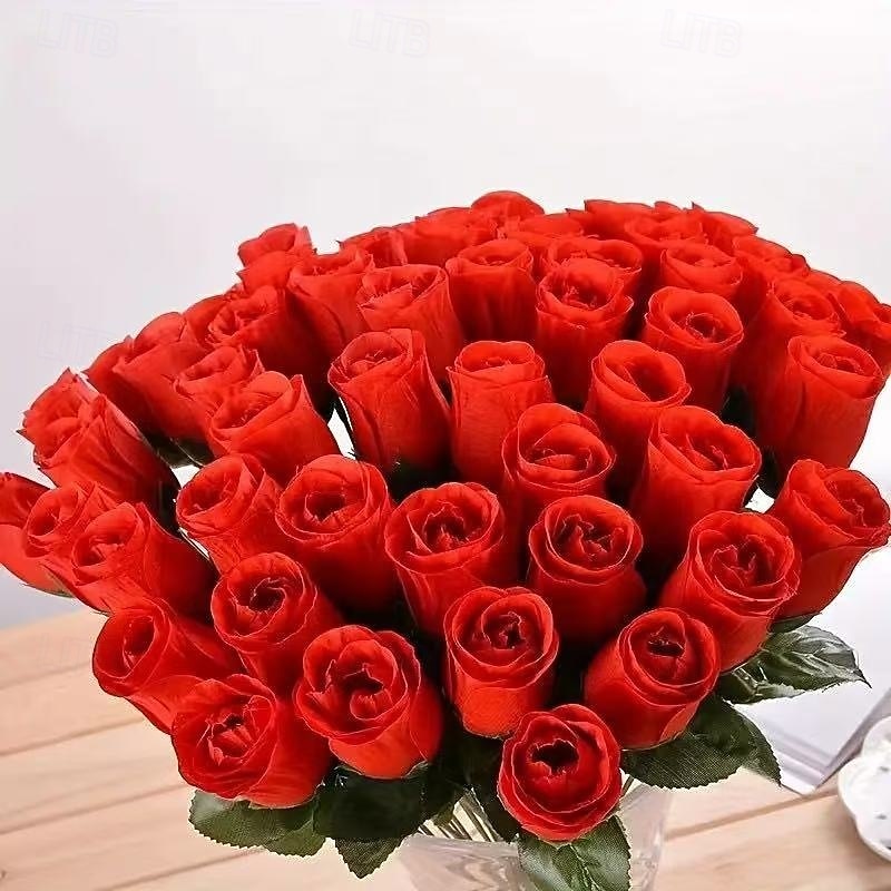 50 mazzi di rose artificiali, rose finte in tessuto per San Valentino, romantiche composizioni floreali finte per l'arredamento del soggiorno, forniture per matrimoni del 2026 a $20.99 –P3