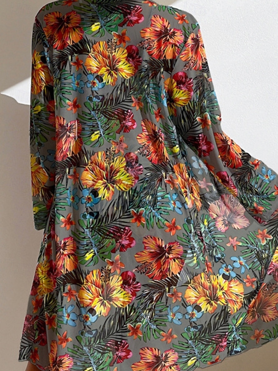 Naisten bikinit 3-osainen uimapuku palm alushousut slim selkä avoin lomaranta-asu kukkakuviolla lehtikuvio pyöreä kaula-aukkoinen hihaton uimapuku 2026 - $33.99 –P10