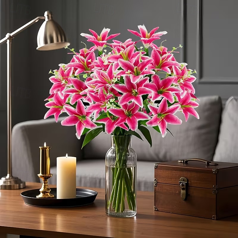 18 Head Artificial Lily Flowers - Elegant Faux Blooms, Perfect for Weddings, Parties, Christmas, Thanksgiving Decorations, Living Room, Bedroom, Dining Table Styling, and Instagram-Inspired Home Decor 2026 - $11.99 –P2