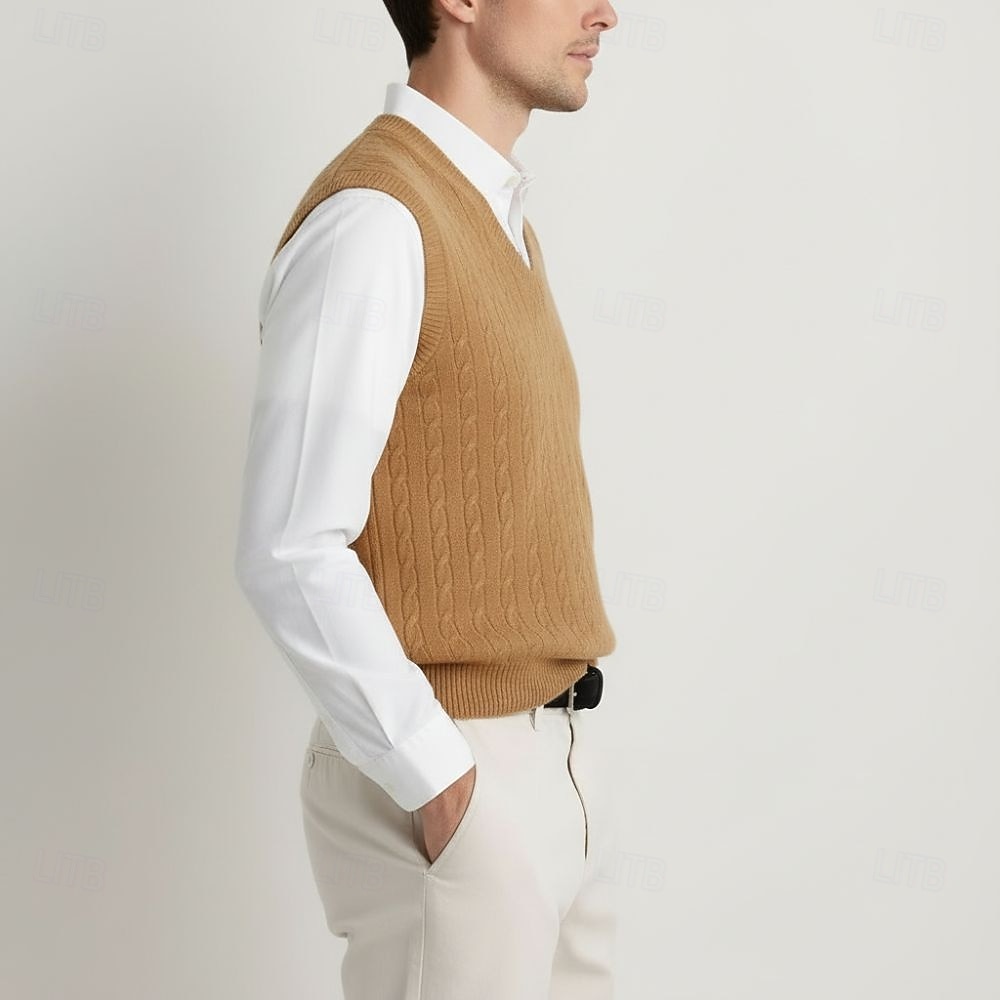 Ανδρικό γιλέκο από κασμίρ υψηλής ποιότητας με λαιμόκοψη V από καθαρό μαλλί, κλασικό πλεκτό πουλόβερ, απαλό, ζεστό, αναπνεύσιμο 2026 - $26.99 –P3