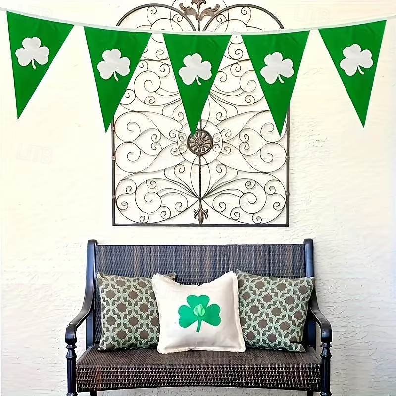 20 Green Shamrock Flag Banners - St Patrick's Day Decorations Double-Sided Hanging Flags Featuring White Shamrock Design PE Material Suitable for Gardens Parties and Festival Celebrations 2026 - $12.49 –P2