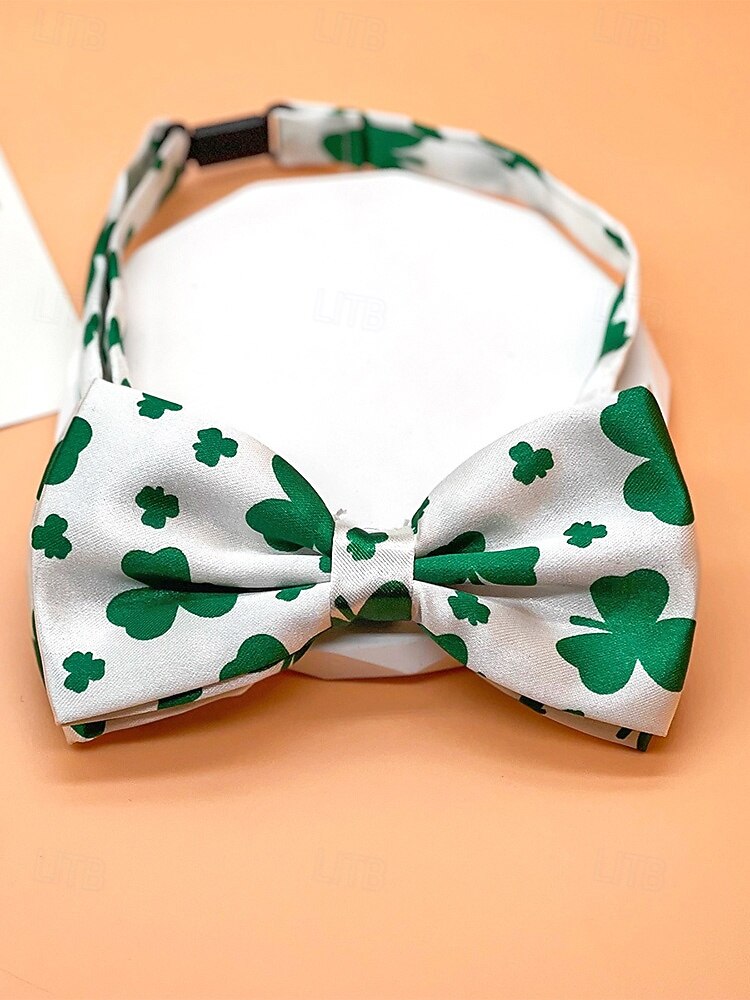 2026年 メンズポリエステル蝶ネクタイ、2色のクローバープリントデザイン、聖パトリックの日やカーニバルのお祝いに最適  コレクション – $9.99 –P7